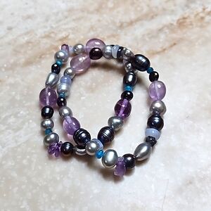 😍Honora Set of Two Stretch Purple & Blue Pearl Bracelets😍NWOT